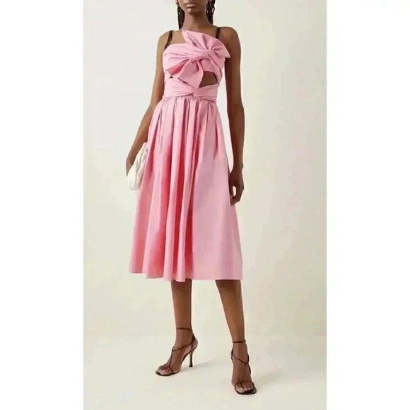 Carolina Herrera Cut Out Bow Bodice A-Line Dress 0 XS Midi Tea Wedding Cocktail - Picture 2 of 10